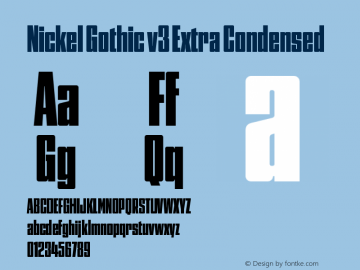 Nickel Gothic v3 Extra Condensed Version 3.000;Glyphs 3.1.1 (3136)图片样张
