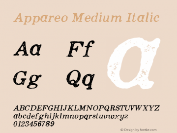 Appareo Medium Italic Version 1.000 | FøM Fix图片样张