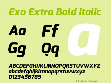 Exo Extra Bold Italic Version 1.00 Font Sample