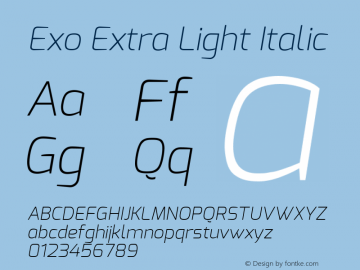 Exo Extra Light Italic Version 1.00 Font Sample