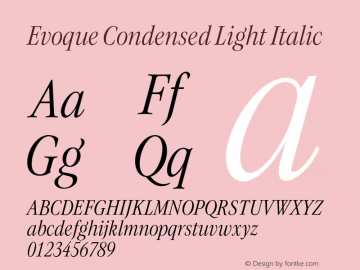 Evoque Condensed Light Italic Version 1.200;FEAKit 1.0图片样张