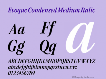 Evoque Condensed Medium Italic Version 1.200;FEAKit 1.0图片样张
