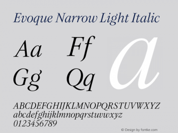 Evoque Narrow Light Italic Version 1.200;FEAKit 1.0图片样张