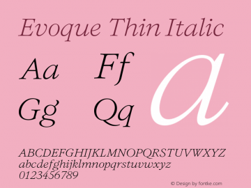 Evoque Thin Italic Version 1.200;FEAKit 1.0图片样张