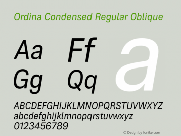 Ordina Condensed Regular Oblique Version 1.007;FEAKit 1.0图片样张