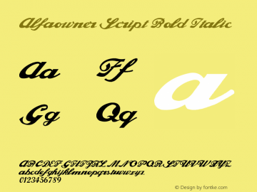 Alfaowner Script Bold Italic Version 1.03 April 27, 2003 Copy Right, Alfaowner.com Ltd图片样张