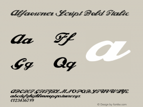 Alfaowner Script Bold Italic Version 1.03 April 27, 2003 Copy Right, Alfaowner.com Ltd Font Sample
