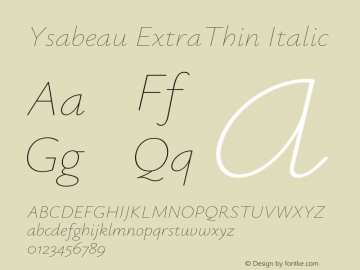 Ysabeau ExtraThin Italic Version 2.000;Glyphs 3.2 (3176)图片样张