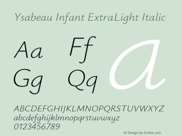 Ysabeau Infant ExtraLight Italic Version 2.000图片样张