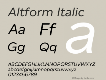 Altform Regular Italic Version 1.006;hotconv 1.0.109;makeotfexe 2.5.65596图片样张