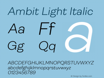 Ambit Light Italic Version 1.020;hotconv 1.0.109;makeotfexe 2.5.65596图片样张