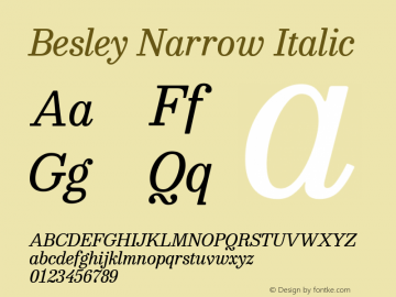 Besley Narrow Italic Version 4.000; ttfautohint (v1.8.4.7-5d5b)图片样张