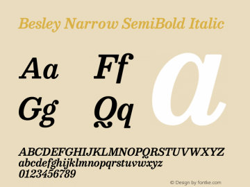 Besley Narrow SemiBold Italic Version 4.000图片样张