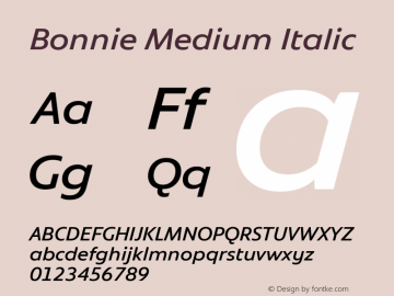 Bonnie Medium Italic Version 1.301图片样张