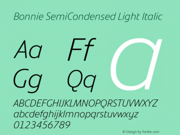 Bonnie SemiCondensed Light Italic Version 1.300图片样张