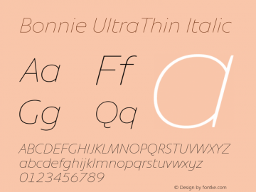 Bonnie UltraThin Italic Version 1.301图片样张