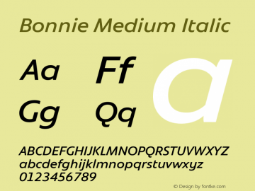 Bonnie Medium Italic Version 1.400图片样张