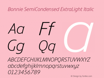 Bonnie SemiCondensed ExtraLight Italic Version 1.400图片样张