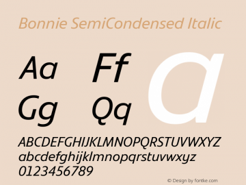 Bonnie SemiCondensed Italic Version 1.400图片样张