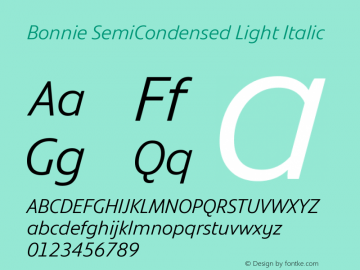Bonnie SemiCondensed Light Italic Version 1.400图片样张