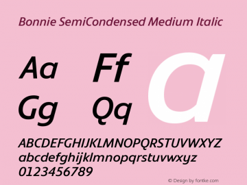 Bonnie SemiCondensed Medium Italic Version 1.400图片样张