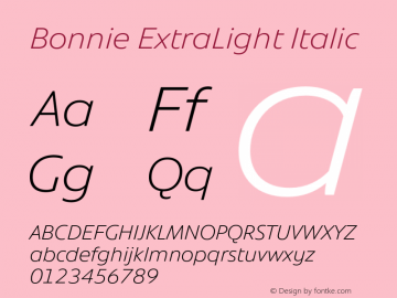 Bonnie ExtraLight Italic Version 1.400图片样张