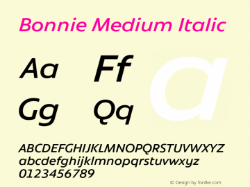 Bonnie Medium Italic Version 1.400图片样张