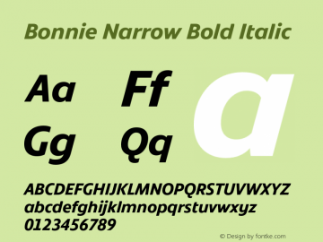 Bonnie Narrow Bold Italic Version 1.400图片样张