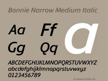 Bonnie Narrow Medium Italic Version 1.400图片样张