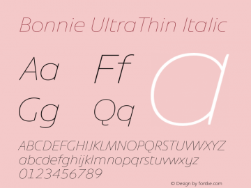Bonnie UltraThin Italic Version 1.400图片样张