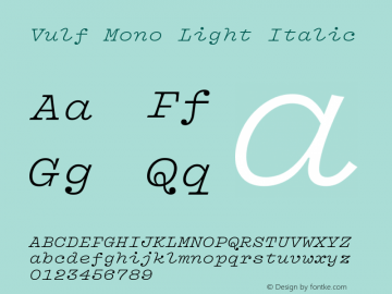 Vulf Mono Light Italic Version 1.002;PS 1.000;hotconv 16.6.51;makeotf.lib2.5.65220图片样张