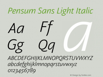 Pensum Sans Light Italic Version 1.000;PS 1.0;hotconv 1.0.88;makeotf.lib2.5.647800图片样张