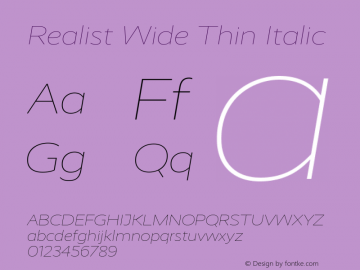 Realist Wide Thin Italic Version 2.204;hotconv 1.0.109;makeotfexe 2.5.65596图片样张