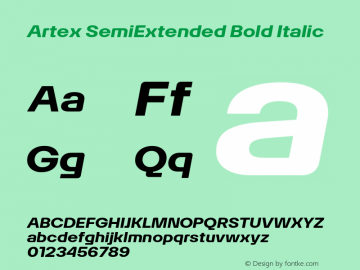 Artex SemiExtended Bold Italic Version 1.005图片样张