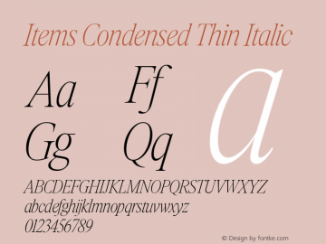 Items Condensed Thin Italic Version 1.000;Glyphs 3.2 (3177)图片样张