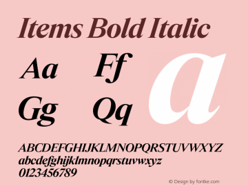 Items Bold Italic Version 1.001;Glyphs 3.2 (3177)图片样张