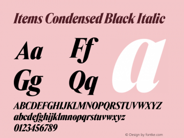 Items Condensed Black Italic Version 1.001;Glyphs 3.2 (3177)图片样张