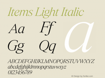 Items Light Italic Version 1.001;Glyphs 3.2 (3177)图片样张