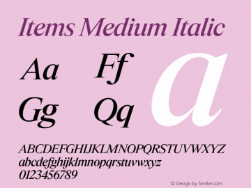Items Medium Italic Version 1.001;Glyphs 3.2 (3177)图片样张