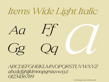 Items Wide Light Italic Version 1.001;Glyphs 3.2 (3177)图片样张