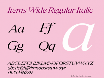 Items Wide Regular Italic Version 1.001;Glyphs 3.2 (3177)图片样张