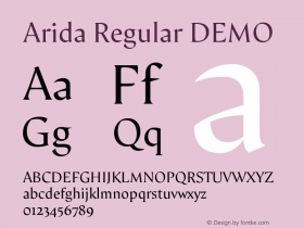 Arida Regular DEMO Version 15.000;hotconv 1.0.109;makeotfexe 2.5.65596图片样张