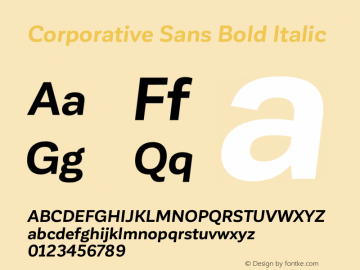 Corporative Sans Bold Italic Version 1.000;PS 001.000;hotconv 1.0.88;makeotf.lib2.5.64775图片样张
