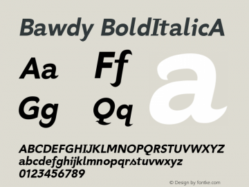 Bawdy BoldItalicA Version 1.000 Font Sample