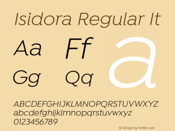 Isidora-RegularIt Version 1.000;PS 001.000;hotconv 1.0.88;makeotf.lib2.5.64775图片样张