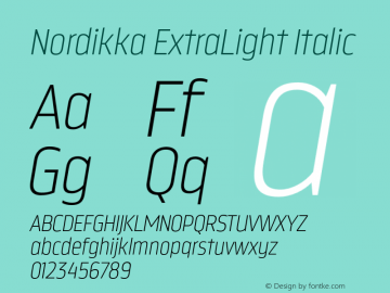 Nordikka-ExtraLightItalic Version 1.000图片样张