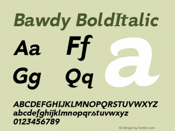 Bawdy BoldItalic Version 001.000 Font Sample