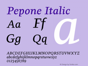 Pepone Regular Italic Version 001.000图片样张