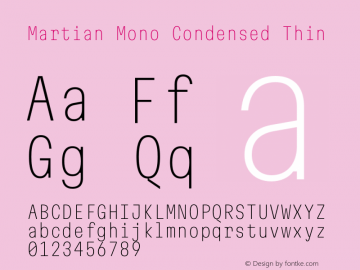 Martian Mono Condensed Thin Version 1.000 | FøM Fix图片样张