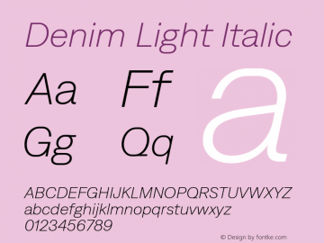 Denim Light Italic Version 4.000;Glyphs 3.2 (3179)图片样张